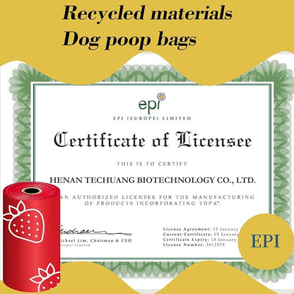 Strawberry Scented Dog Poop Bags - 120 counts red Pet Waste Bags with Dispensers, Extra Large 13x9 Inch Leak-Proof Fragrance Bags for Dogs Walking and Cat Litter