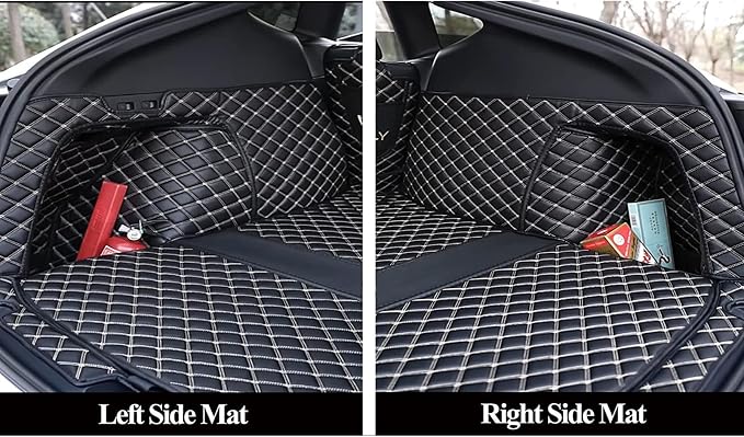 for BMW X7 X7 2+2+2 Seater Trunk Mat Cargo Cover Dog Liner Boot Liner Full Coverage Leather 3D Laser Measured (Trunk Mat+3rd Row Backrest Mat+Both Sides Panel) (Black with Black Stitching