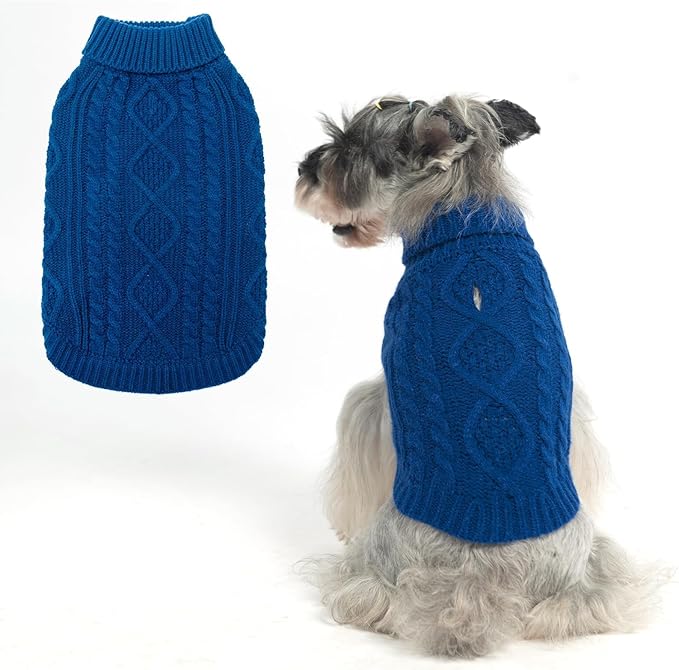 BINGPET Thermal Knitted Dog Sweater for Small Medium Large Dogs,Winter Dog Cat Coat Warm Sweartershirts Outfits,Classic Cable Knit Turtleneck Pullover Dog Jumper Coat Warm Sweartershirts(Blue,XS)