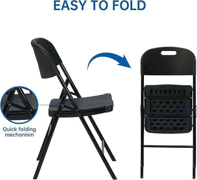 10 Pack Thicker 800 LBS Black Folding Chairs, Commercial Grade Folding Chair, Foldable Chairs for Events