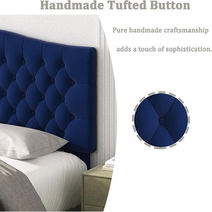 King Headboard Only, Upholstered Headboard King Size for Adjustable Bed Velvet Tufted Wall Mounted Head Board with Solid Wood Legs, Navy Blue