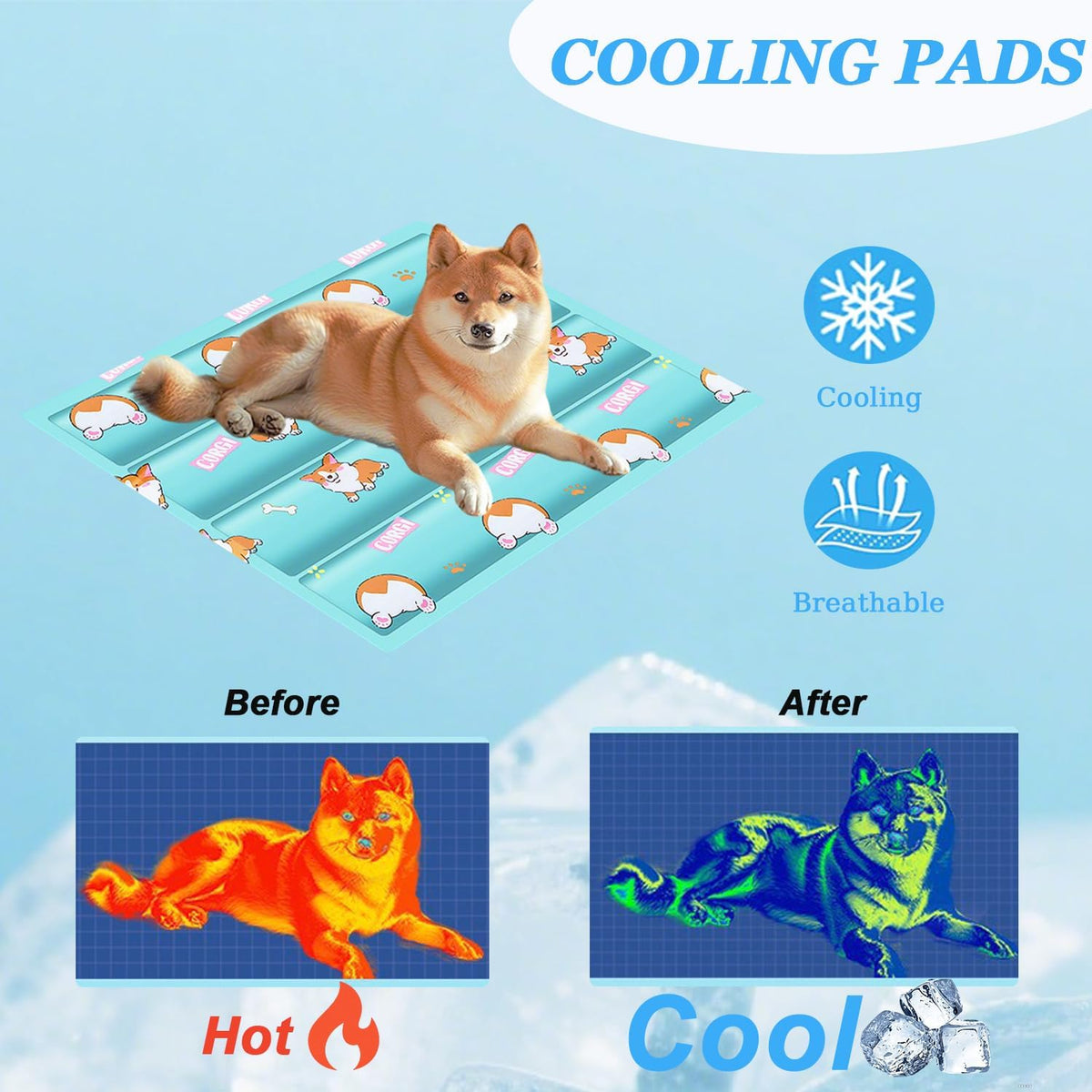 Dog Cooling Mat, Cooling Mat for Dogs & Cat, Provides Instant Relief for Small, Medium, Large Dogs, Washable, Non-Slip Design, Perfect for Hot Summer Days to Keep Pets Comfortable(M 17.7''*23.6'')