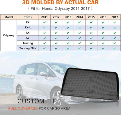 KUST Trunk Cargo Mat for Honda Odyssey 2011-2017, Rear Cargo Trunk Liner All Weather Cover for Odyssey Accessories TPE Rubber Raised Edge
