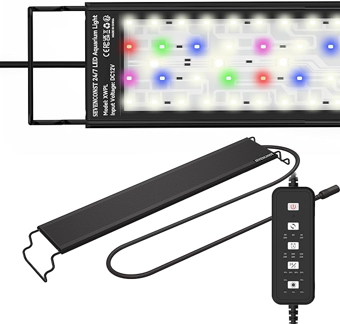 24/7 Mode LED Aquarium Light for 36-45 Inch Plant & Fish Tank, IP68 Full Spectrum Light, Sunrise-Daylight-Moonlight, White Red Green Blue Pink LEDs with Extendable Brackets for Freshwater