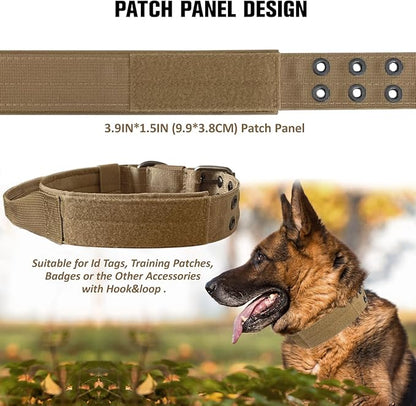 Tactical Dog Collar with Handle, Military Adjustable Heavy Duty Metal Buckle Dog Collars Soft Nylon Training Collar for Medium Large Dogs (Brown, X-Large)