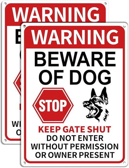 2 Pack Beware of Dog Signs, 13x9.9 inch Reflective Tin Sign Beware of Dog for Fence, Do Not Enter Sign Great for Garden and Yard Wall Decor