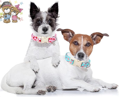 DOGWONG Valentine's Dog Collar - Pink Heart Adjustable Cotton Heart Dog Collar - Perfect for Large Dogs