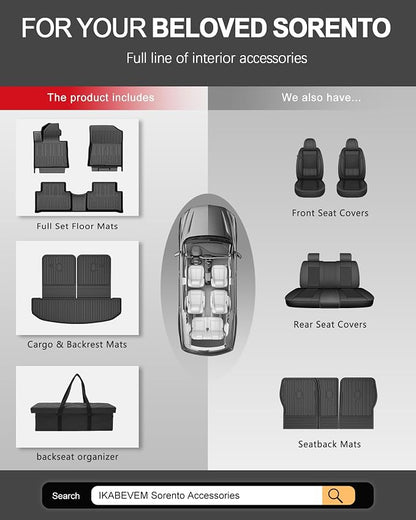 Floor Mats Fit for 2021-2026 Kia Sorento 6 Seats (No Hybrid)- All Weather Protection Floor Liners Cargo Mat Seat Back Mats & Car Seat Organizer Accessories Trunk Car Organizers Storage Box, Black
