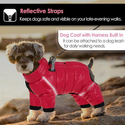 AOFITEE Dog Coat, Waterproof Dog Jacket for Winter, Warm Fullbody Dogs Snowsuit, Winter Coat for Small Dogs, Zip Up Pet Puffer Jacket Fleece Vest, Outdoor Reflective Pet Coats, Christmas Red, S