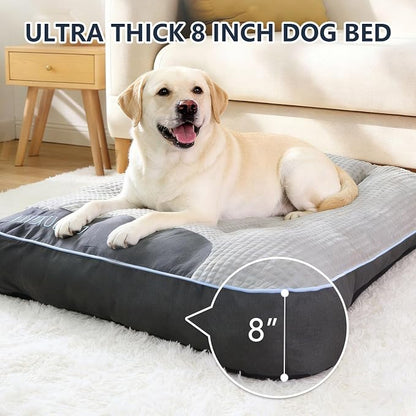 Orthopedic Support Large Dog Bed, 39" x 30" x 8" Contoured Pad, Extra Thick Foam Relieve Joint Pain & Anxiety, Anti-Slip Durable Cushion for Senior Dogs Up to 90 lbs, Grey