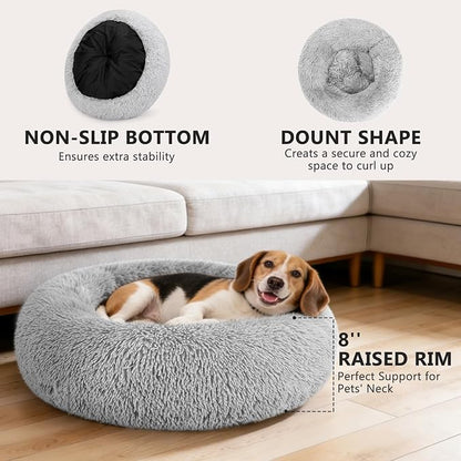 MIXJOY Orthopedic Dog Bed Comfortable Donut Cuddler Round Pet Beds Ultra Soft Washable Dog and Cat Cushion Bed (30'', Light Grey)