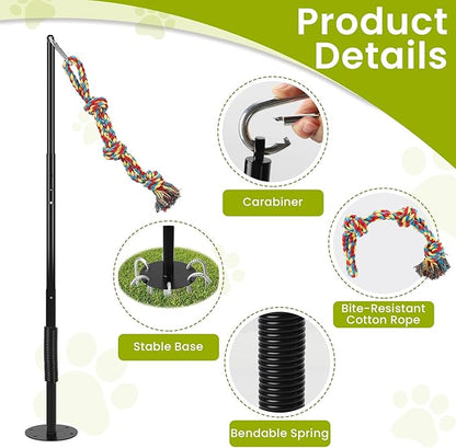 Tether Tug Outdoor Dog Toy with Chew Rope, Adjustable Height Sturdy Metal Tug of War Interactive Pull Pet Toys Exercise Game for Dog Self Play in Yard Park Playground