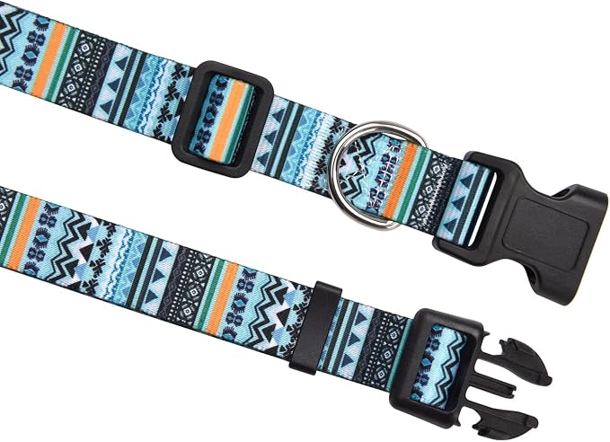 MarukoPet Dog Collar and Leash Set, Adjustable for Small Medium Large Dogs Puppy, Cute Design with Bohemia Floral Tribal Geometric Patterns Boys Girls Dog Collar(Green Bohemia Set,M)
