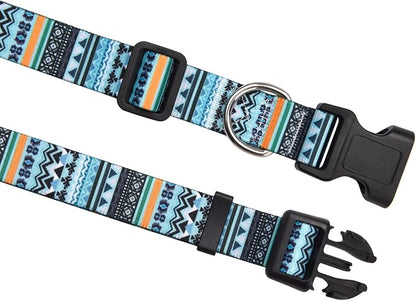 MarukoPet Dog Collar and Leash Set, Adjustable for Small Medium Large Dogs Puppy, Cute Design with Bohemia Floral Tribal Geometric Patterns Boys Girls Dog Collar(Green Bohemia Set,M)
