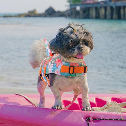 Dog Life Jacket High Flotation, Reflective Dog Life Vest for Swimming, Adjustable Dogs Life Preserver Rescue Handle Spring Summer Pool for Small, Medium, Large Dogs (HawaiiOrange,L)