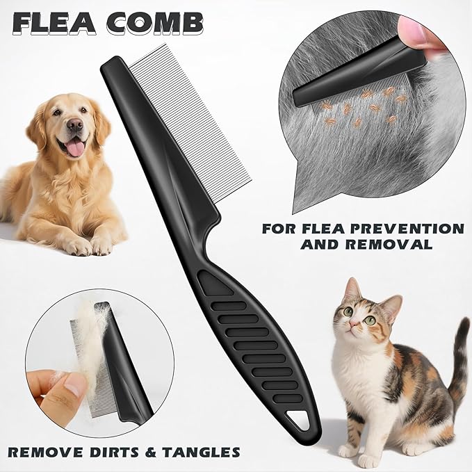 3PCS Pet Grooming Rake & Metal Comb & Flea Comb for Cats and Dogs, Double-Sided Dematting Tool, Extra-Wide Deshedding Dog Brush for Long Hair to Effectively Remove Tangles, Knots and Mats (Pink)