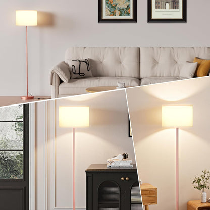 Ambimall 60'' Modern Floor Lamp with Shade, Tall Lamps for Living Room, Bedroom, Office, Dining Room, White Shade with Rose Gold Pole(Without Bulb)