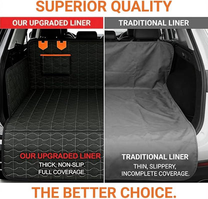 SUV Liner for Dogs, Waterproof Dog Trunk Cover with Bumper Flap Protector, PU Large Size Universal Fit, Black