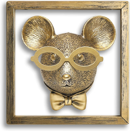 Animal Heads Wall Decor (Includes Metal Frame) Resin Animals Sculptures Head Wall Hanging Decoration Gold vintage Wall Sculpture for Living Room Bedroom Office(Rat)