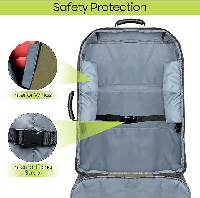 Padded Car Seat Travel Bag for Airplane, Heavy Duty Backpack for Air Travel, Water-Resistant Carrier with Shoulder Strap, Fits Most Car Seats (Green)