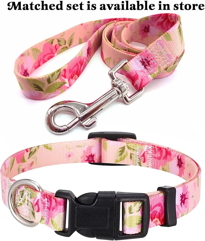 Dog Collar with Bohemia Floral Tribal Geometric Patterns - Soft Ethnic Style Collar Adjustable for Small Medium Large Dogs (Pink Rose,XS)