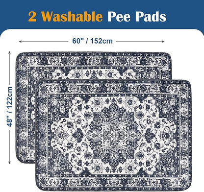 Washable Pee Pads for Dogs, 2 Pack Reusable Puppy Training Pads 60"x48" Super Absorbent Waterproof Dog Training Pads, Non-Slip Potty Pads, Whelping Pads Litter Mat Navy Blue
