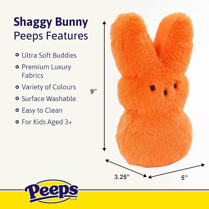 Animal Adventure | 9" All Over Print Daisy Shaggy Bunny Peeps Plush | Easter Basket Stuffed Animals for Kids | Marshmallow Candy | Huggable Soft Plushie Stuffers Toy | Collectable Gifts | Aged 3+