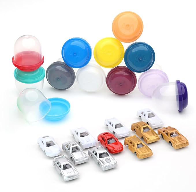 Racing Car Toys in Capsules - 250 Pcs - 1.1 Inch Plastic Capsules with Mini Racing Cars Toys for Kids inside - Bulk Easter Basket Stuffers Classroom Prizes
