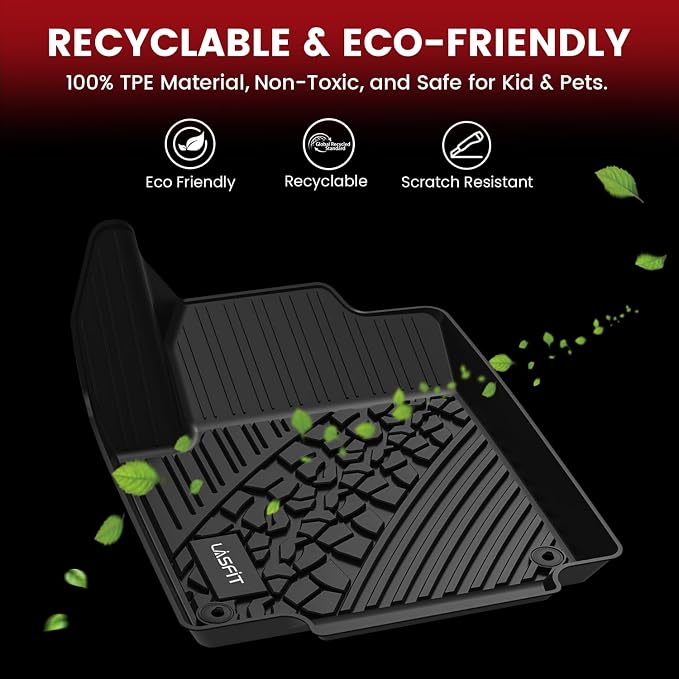 LASFIT Floor Mats for Jeep Wrangler Unlimited 4XE 2021-2024 2025 4 Door Plug-in Hybrid EV-Gas (PHEV), All Weather TPE Custom Fit Car Mats Floor Liners 1st & 2nd Row, Black
