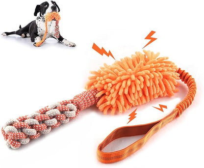 Dog Puppy Toys Dog Squeak Toys Plush Dog Toy with Dog Ropes Knots for Fun and Teeth Cleaning,Tug of War Toys, Puppy Chew Toys, Dog Rope Toys for Training Small, Large Dogs (Orange, Dog Bite Stick Toy)