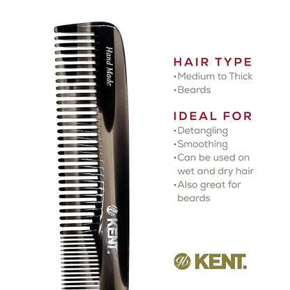 Kent 9T Black Graphite Fine Tooth and Wide Tooth Comb Detangler Hair Combs - Large Handmade and Saw-Cut Dressing Combs - Wet Hair Comb for Women and Durable Grooming for Men Made in England