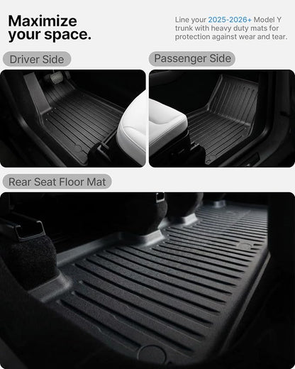 5 Pcs Floor Mats for Tesla Model Y Juniper 2025 2026, All-Weather TPE Anti-Slip Cargo Liner & Rear Trunk Mat, Fits Standard/Premium/Performance 5-Seater