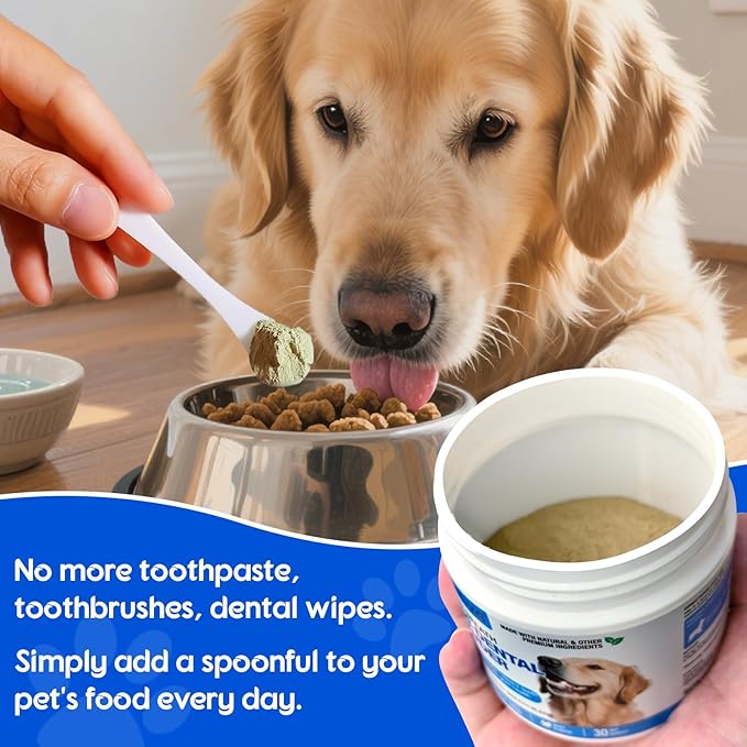 Dog Teeth Cleaning Powder - Dental Powder for Dogs Teeth - Plaque Removal - Supports Gum Health - Tartar Remover with Natural Herb Blend and Postbiotics 30 Day Supply - Mint Flavor