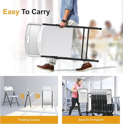 6 Pack Folding Chairs, 700lbs Capacity Heavy Duty Folding Chair with Reinfoced Steel Frame for Indoor/Outdoor Use, White Plastic Foldable Chairs for Party, Patio, Meeting, Wedding and School