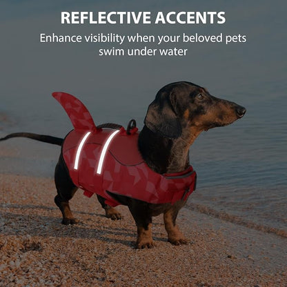 Shark Dog Life Jacket, LifeVests for Boating, High Buoyant Dog Life Vest for Swimming, Adjustable Easy On Pet Jackets for Small, Medium, Large Dogs (Red Triangle,XXL)