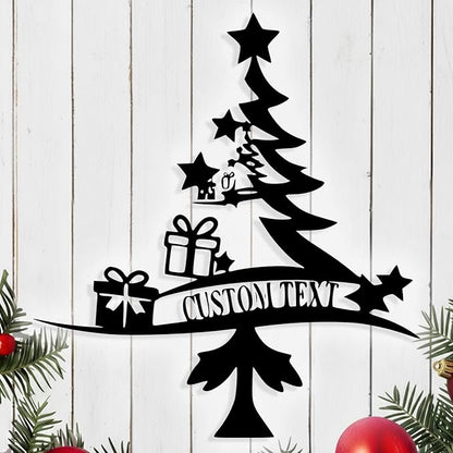 Personalized Christmas Tree Metal Sign, Custom Signs Outdoor Metal Wall Decor, Merry Christmas Tree Signs Wall Decoration for Home Living Room, Bedroom, Office, Garden, Porch