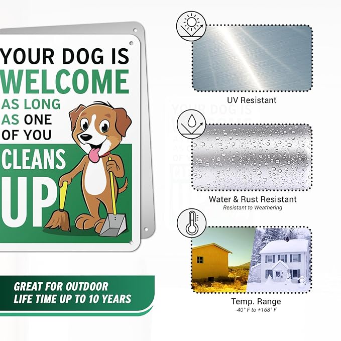 (2 pack) 7" x 10" Clean Up After Your Dog Sign – Aluminum | UV Protected, Laminated, Water & Dust Resistant | Outdoor Pet Waste Reminder with Rounded Corners