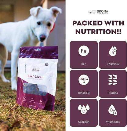 Skona PetFood Beef Liver Jerky Dog & Cat Treats, Single-Ingredient, High Protein Training Snacks, Natural & Healthy, USA Made, Supports Digestion, Energy & Shiny Coat, Rich in Nutrients, 4oz