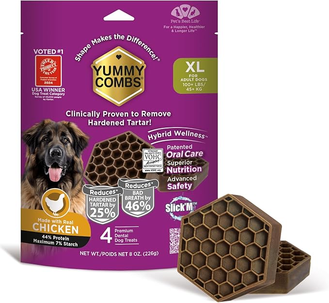 Yummy Combs Dog Dental Treats – Vet VOHC Approved, Removes Tartar & Cleans Teeth – Yummy High Protein Chicken Treat for Extra Large Dogs (Mini Pack, 4 Count)