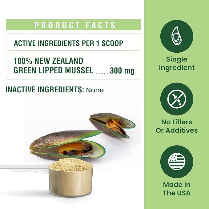 Green Lipped Mussel Powder for Dogs & Cats - 100% New Zealand Green Lipped Mussels - Natural Hip & Joint Supplement for Joints, Tendons, Ligaments, Muscles - 800 Grams - Up to 2,665 Servings
