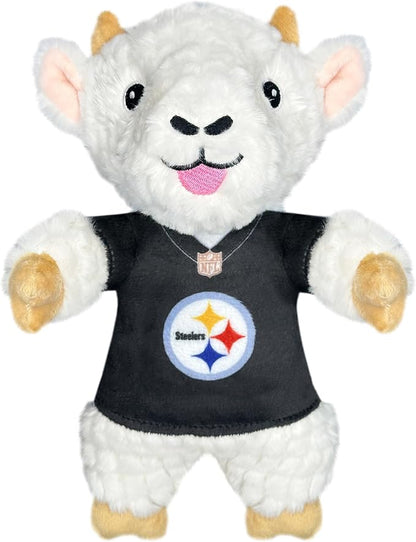 Pets First NFL Pittsburgh Steelers Goat Plush Toy for Dogs and Cats with Squeaker, Wearing a Team Jersey! Fun & Sporty Goat Shaped Dog Chew Toy, Interactive Pet Toy
