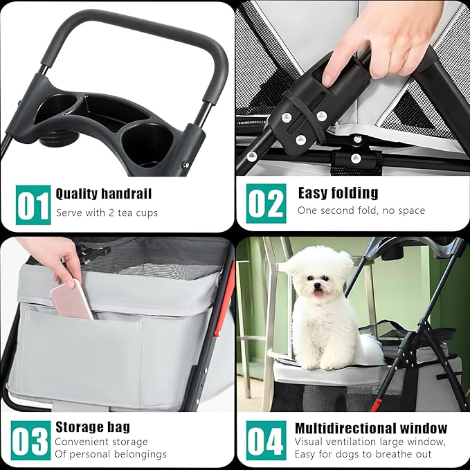 Pet Stroller 4 Wheels Dog Cat Stroller,Outdoor Trave Pet Folding Stroller,Foldable Dog Cat Cage Jogger Stroller with Cup Holder,Breathable and Visible Mesh for Medium Dogs Cats Blue
