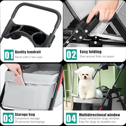 Pet Stroller 4 Wheels Dog Cat Stroller,Outdoor Trave Pet Folding Stroller,Foldable Dog Cat Cage Jogger Stroller with Cup Holder,Breathable and Visible Mesh for Medium Dogs Cats Blue