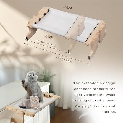 Laveivert 2-in-1 Cat Sill Window Perch, Cat Window Seat for Small & Large Cats, Nartural Color Wood & Metal Frame Cats Indoor Hammock Free-Standing, Easy to Adjust Windowsill