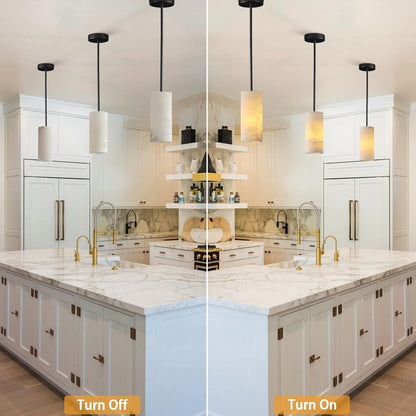 Alabaster Pendant Light Kitchen Island, H-9.5in Black Pendant Light Fixtures with Natural Marble Shade, Adjustable Ceiling Pendant for Dining Room, Living Room, Bedroom & Bathroom