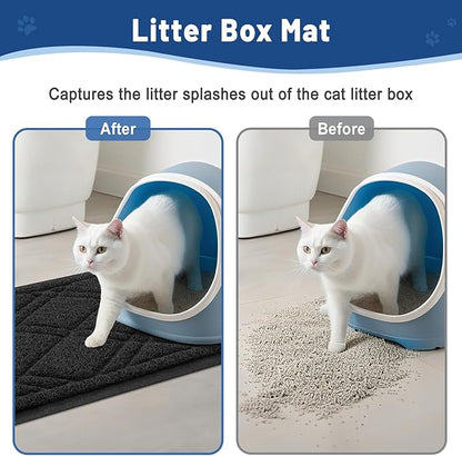 Smiry Cat Litter Box Mat 47x32, Non-Slip Water Resistant Litter Trapping Mat, Easy Clean Less Waste and Urine-Locking Cat Carpet for Indoor, Black
