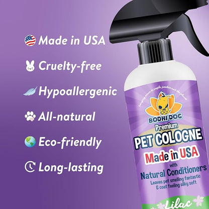 Bodhi Dog Premium Dog Cologne - Deodorizing Dog Perfume & Conditioner for Dogs & Cats - Natural Long Lasting Spray - Keeps Pets Fresh All Day - Gentle & Safe Formula, Made in USA (Lilac 17 Fl Oz)