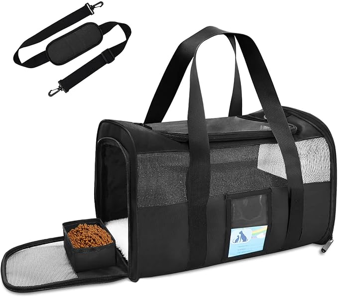 Refrze Pet Carrier Airline Approved, Cat Carriers for Medium Cats Small Cats, Soft Dog Carriers for Small Dogs, TSA Approved Pet Carrier for Cat Dog of 15 Lbs, Puppy Carrier,Black