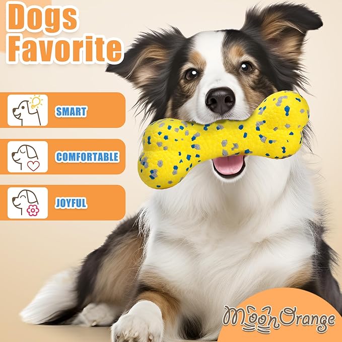 2Pcs Upgrade Bone Dog Balls+Rugby Dogs Toys for Aggressive Chewers, Indestructible Tennis Balls for Dogs (Blue+Yellow)