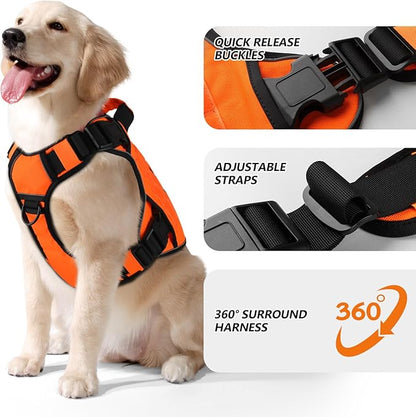WINGOIN Orange Tactical Dog Harness for Small Dogs, Heavy Duty No Pull Harness with Handle, Adjustable Reflective Military K9 Pet Vest for French Bulldog, Pug, Walking, Training, Hunting (S)